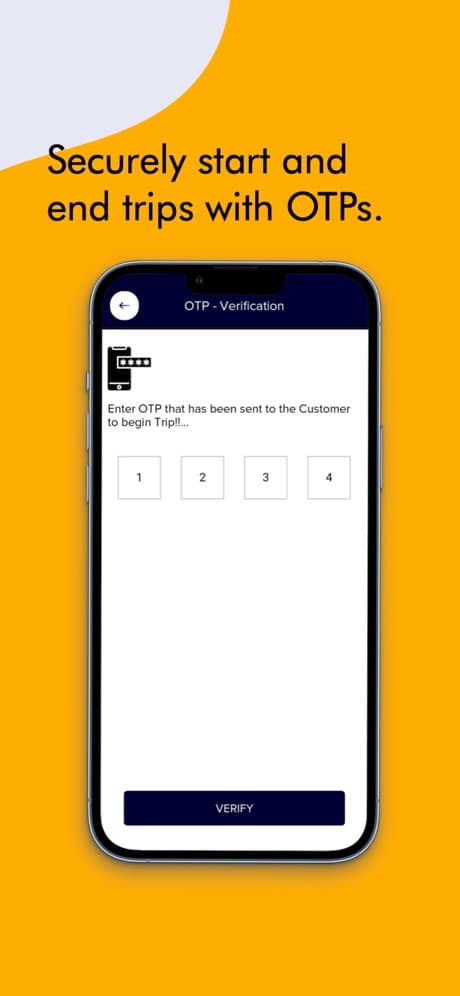 BookCargo Pilot driver app: entering the OTP to begin a trip